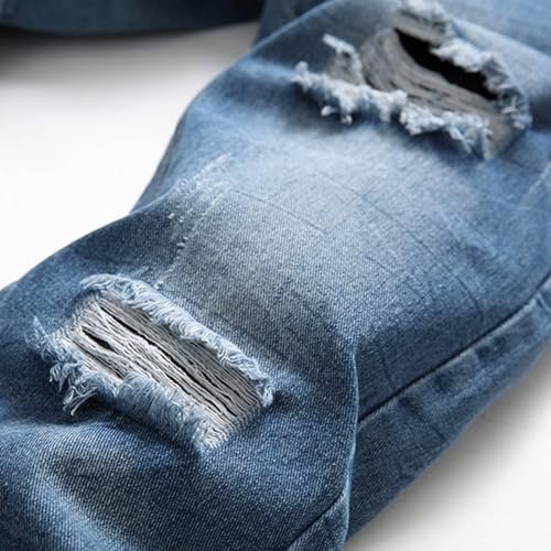 Men's Trousers Slim Casual Fit Ripped Colour Jean with Zipper Pocket Jean Trouser Solid Fashion Jean Jeans Mens