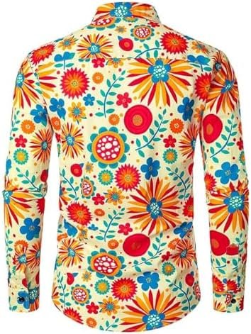 Mens Long Sleeve Floral Business Hem Button Print Leisure Floral Shirt Athletic Shirts Men Summer