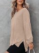 Womens Oversized Waffle Knit Sweatshirts Long Sleeve Side Slits Casual Pullover Sweatshirt Tops