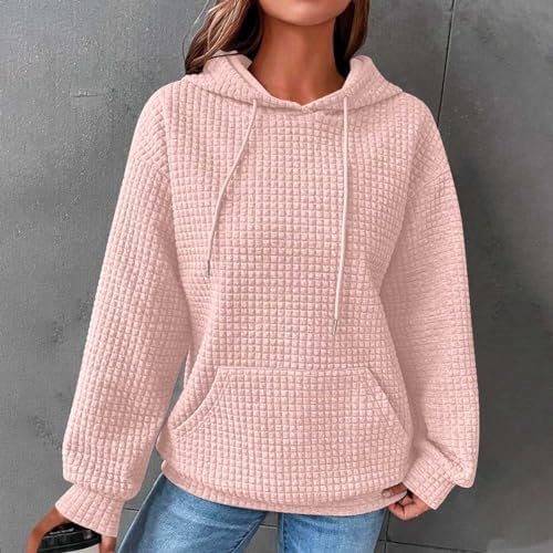 Womens Fall Fashion Hoodies Waffle Knit Hooded Sweatshirt Cute Drawstring Pullover Sweater Workout Gym Hoodie Tops