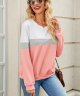 Womens Crew Neck Sweatshirt Colorblock Pullover Tops Casual Splicing Long Sleeve Lightweight Blouse Tee