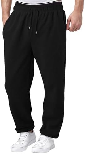 Men's Lined Sweatpants Wide Free Straight Leg Jogging Pants Workout High Waist Yoga Pants with Pockets