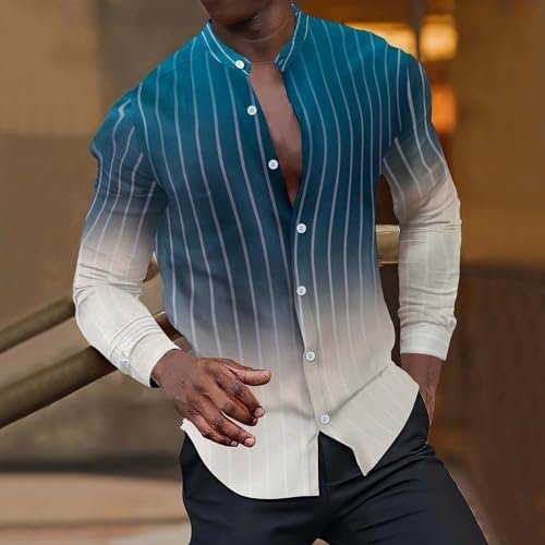 Men's Long Sleeve Shirt Casual Patchwork Striped Holiday Shirts Tops Mens Long Sleeve Athletic Tops