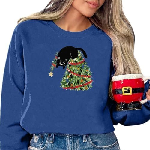 Cute Christmas Pattern Crew Neck Long Sleeve Hoodie For Women Casual Holiday Pullover Womens Zip up Striped