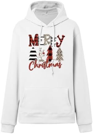 Womens Oversized Merry Christmas Hoodies Funny Xmas Tree Graphic Sweatshirt Casual Drawstring Pullover