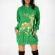 Christmas Women's Printed Long Sleeved Hooded Sweatshirt with Pocket Hoodie Pullover Dress Long Formal Dress