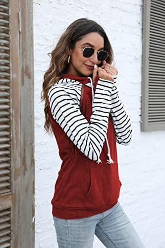 Womens Pullover Fashion Sweatshirts Double Hooded Color Block Hoodies Casual Long Sleeve Comfort Fall Tops