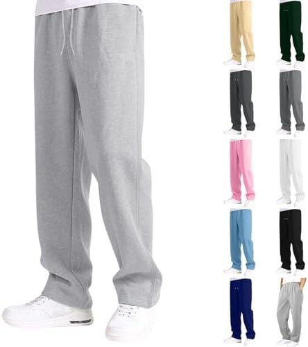 Men's Lined Sweatpants Wide Free Straight Leg Jogging Pants Workout High Waist Yoga Pants with Pockets