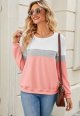 Womens Crew Neck Sweatshirt Colorblock Pullover Tops Casual Splicing Long Sleeve Lightweight Blouse Tee