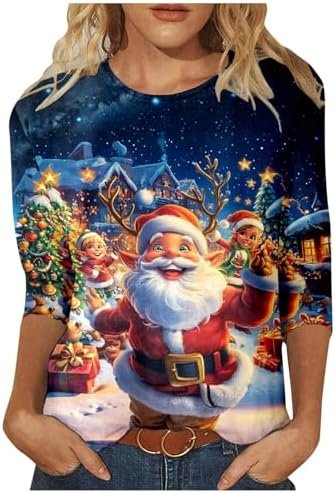 Europe and The United States Christmas Halloween Women's Long Sleeved Round Neck T Shirt Knit Blouses Women