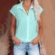 Women Button Down Shirts Cotton Linen Cap Sleeve Summer Tops V Neck Collared Work Blouses Dressy Casual Summer T Shirt