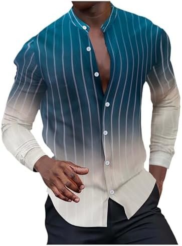 Men's Long Sleeve Shirt Casual Patchwork Striped Holiday Shirts Tops Mens Long Sleeve Athletic Tops