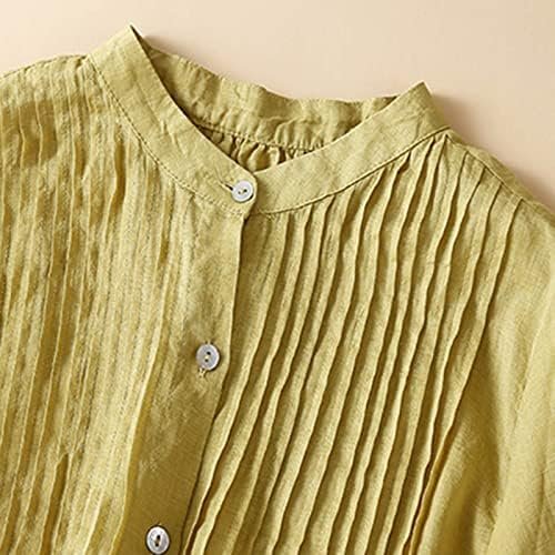 Women's 3/4 Sleeve Cotton Linen Blouses Dressy Casual Round Neck Tunic Shirt Summer Fashion Loose T Shirts Tops