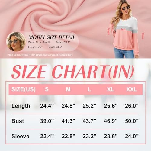 Womens Crew Neck Sweatshirt Colorblock Pullover Tops Casual Splicing Long Sleeve Lightweight Blouse Tee