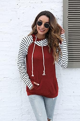 Womens Pullover Fashion Sweatshirts Double Hooded Color Block Hoodies Casual Long Sleeve Comfort Fall Tops