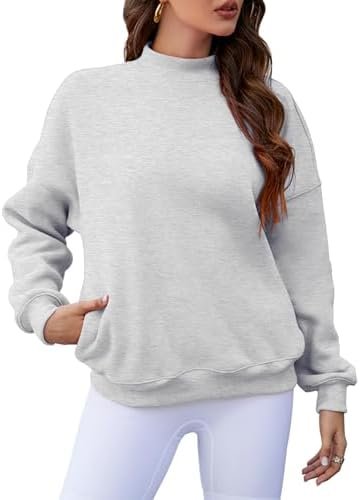 Womens Oversized Sweatshirt With Pockets Turtleneck Pollover Long Sleeve Fall Tops