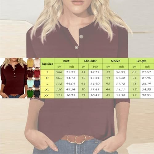 Women 3/4 Sleeve Top Summer Casual Versatile Raglan Shirt Round Neck Casual Shirt Top Oversized Button up Blouse