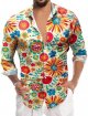 Mens Long Sleeve Floral Business Hem Button Print Leisure Floral Shirt Athletic Shirts Men Summer