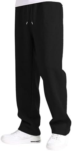 Men's Lined Sweatpants Wide Free Straight Leg Jogging Pants Workout High Waist Yoga Pants with Pockets