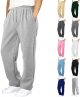 Men's Lined Sweatpants Wide Free Straight Leg Jogging Pants Workout High Waist Yoga Pants with Pockets