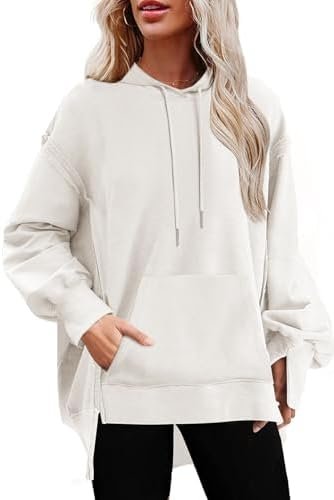 Women's Casual Oversized Hoodies Long Sleeve Reverse Seam Sweatshirts Lightweight Pullover Tops Drawstring Hoodie