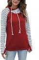 Womens Pullover Fashion Sweatshirts Double Hooded Color Block Hoodies Casual Long Sleeve Comfort Fall Tops