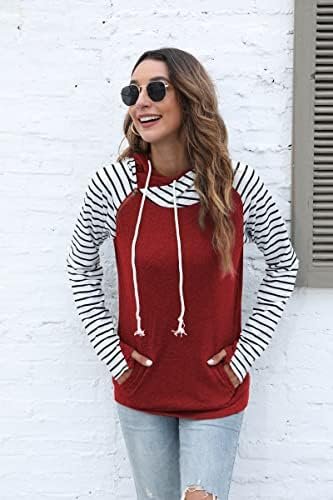 Womens Pullover Fashion Sweatshirts Double Hooded Color Block Hoodies Casual Long Sleeve Comfort Fall Tops