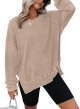 Womens Oversized Waffle Knit Sweatshirts Long Sleeve Side Slits Casual Pullover Sweatshirt Tops