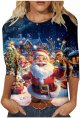 Europe and The United States Christmas Halloween Women's Long Sleeved Round Neck T Shirt Knit Blouses Women